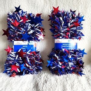 New American 4th of July Patriotic Tinsel garland bundle of 2, 9 ft each